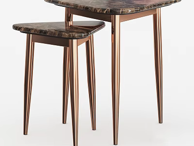 Two Modern Elegant Stools With Marble Top And Copper Metal Legs 3d model