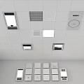 White Ceiling Design With Built in Lights Vents And Multiple Fixtures 3d model