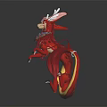 Fantasy Dragon Character Long Ears Red Body White Antlers Colorful Scarf Yellow Tail Standing Pose