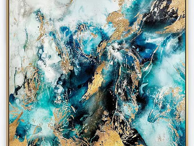 Abstract Blue Gold Fluid Art Frame with Black White Marble Texture Design 3d model