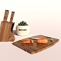 Kitchen Cabinets Featuring Wooden Cutting Board Knives Carrots and Potted Plant