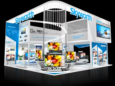 Skyworth Exhibition Booth With Modern Design And Multiple TV Displays 3d model