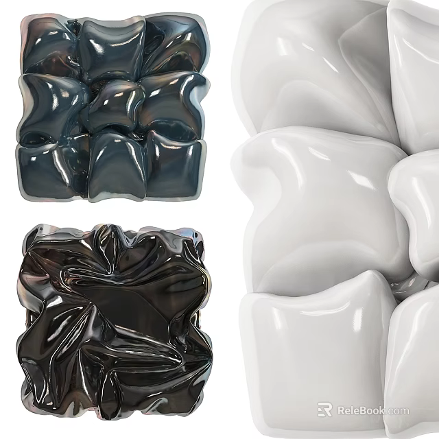 Modern Elegant Glossy Textured Wall Decor With Abstract Sculptural Black White Navy Blue Design 3d model 