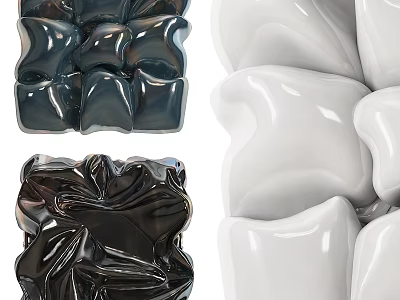 Modern Elegant Glossy Textured Wall Decor With Abstract Sculptural Black White Navy Blue Design 3d model