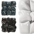 Modern Elegant Glossy Textured Wall Decor With Abstract Sculptural Black White Navy Blue Design
