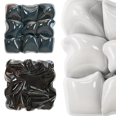Modern Elegant Glossy Textured Wall Decor With Abstract Sculptural Black White Navy Blue Design 3d model