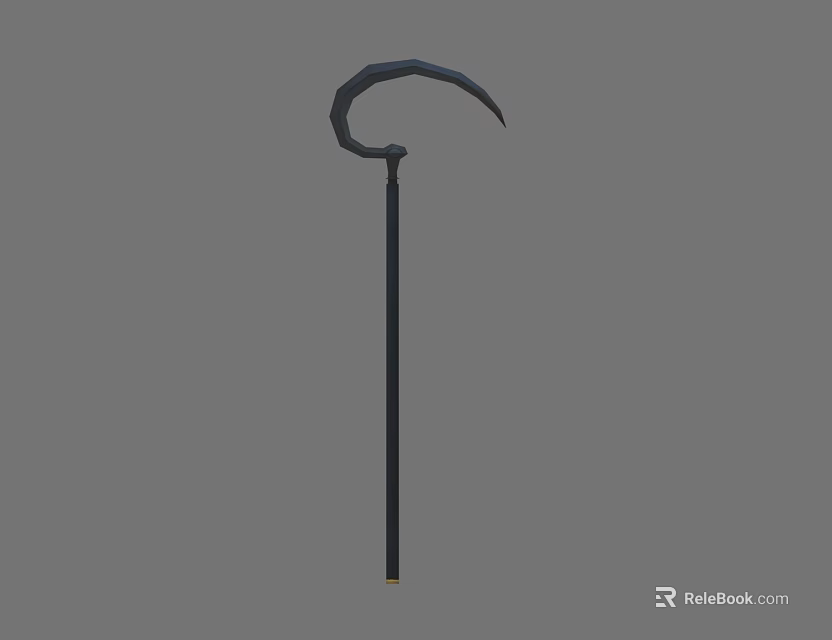 Black Scythe Weapon With Long Handle And Curved Sharp Blade 3d model 
