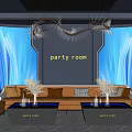 Modern Elegant KTV Room With Blue Background Wall Sofa And Chandelier