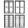 Modern Sliding Doors With Various Geometric Patterns Black Frames And Transparent Glass 3d model