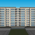 Modern Multi story Residential Building Exterior With Glass Facade And Landscaped Courtyard