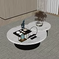 Modern Round Marble Coffee Tables With Potted Plants Tray And Small Decorative Items