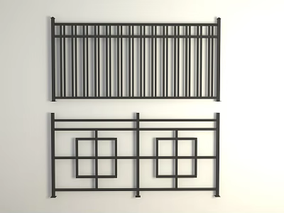 Modern Black Metal Fence Design With Vertical Bars And Square Patterns 3d model