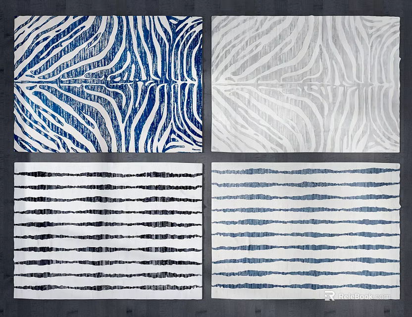 Square Rugs With Blue White Black Striped And Wavy Patterns For Home Decor 3d model