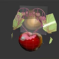 Fresh Red Apple With Heart Shaped Green Vines Leaves On Top Against Dark Background