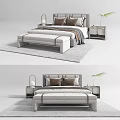 Modern Double Bed Interior With Nightstands Bed Bench Plant And Area Rug 3d model