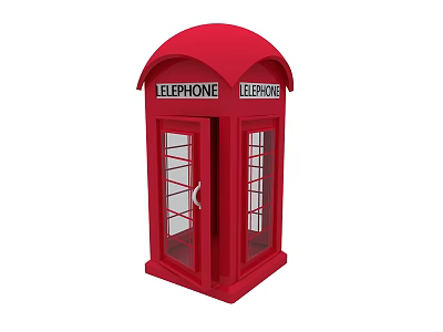 Classic Red Telephone Booth With Dome Roof Glass Windows And Telephone Sign 3d model