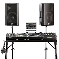 Professional Audio Equipment Setup On Table With Speakers Mixer Turntable Laptop And Headphones