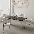 Modern Minimalist Black Dining Table Set With White Gold Leg Chairs And Vase Decor