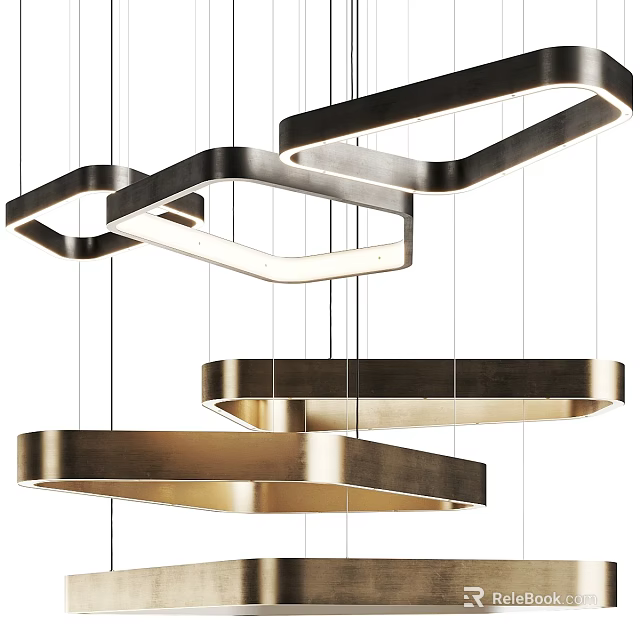 Modern Geometric Hanging Chandelier With Metal Frames Square Circular Brass Silver Design 3d model