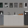 Modern Household Appliances Displayed On Wall And Cabinet With Water Dispensers Coffee Makers Mini Fridges