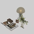 Elegant Decorative Ornament Set With Glass Table Lamp Vase Flowers Clock And Sculpture