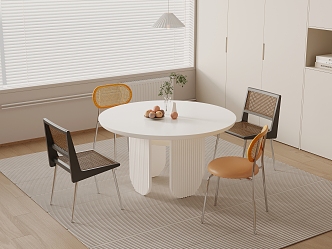 Cream wind dining table and chair combination 3d model