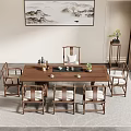 Chinese Style Solid Wood Tea Table And Chairs With Tea Set And Carpets Near Window