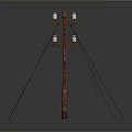 Functional Red Utility Pole with Several Lights for Outdoor Lighting Combination 3d model