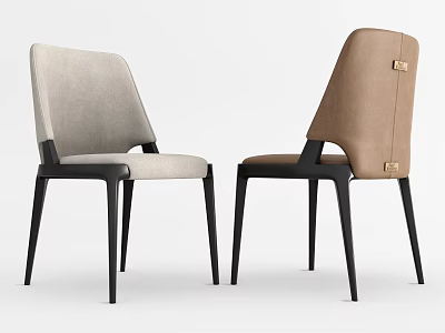 Modern Upholstered Dining Chairs With Light Gray And Brown Seats Black Legs And Minimalist Design 3d model