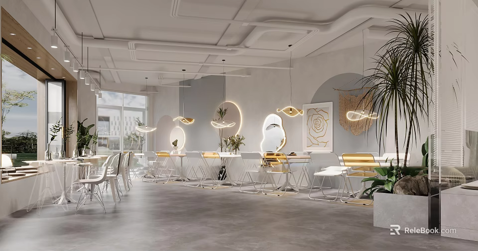 Modern Bubble Tea Shop Interior Design With Cozy Seating And Stylish Lighting 3d model 