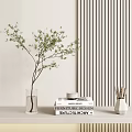 Modern Minimalist Decorative Ornament Set with Glass Vase Green Branches Stacked Books and White Vase for Tabletop