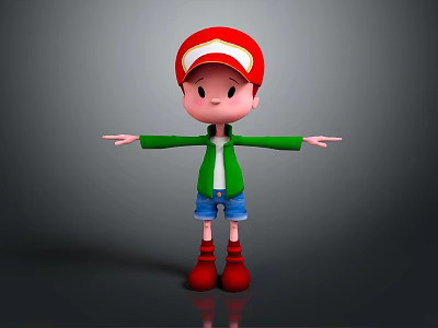 Cartoon Game Movie Character Wearing Red Cap Green Jacket Blue Shorts Red Shoes Arms Outstretched 3d model