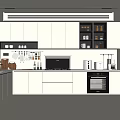 Modern Kitchen Interior Design With White Cabinets Open Shelves Microwave Oven And Refrigerator