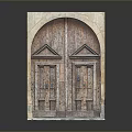 Antique Wooden Door With Arched Stone Frame And Intricate Carved Details