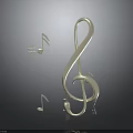 Golden Treble Clef With Music Notes And Sharp Symbols On Dark Background
