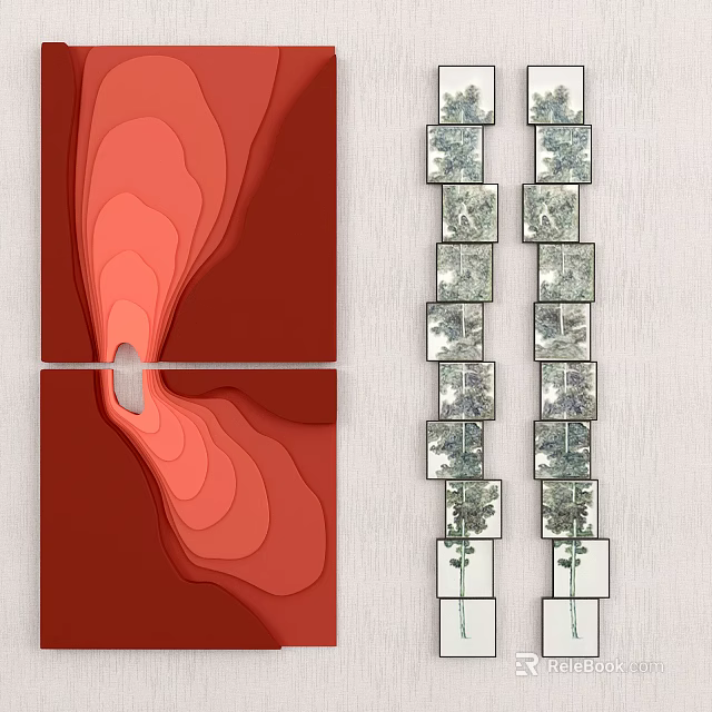 Red Contour Scientific Diagram With White Object And Square Decorations On Wall 3d model