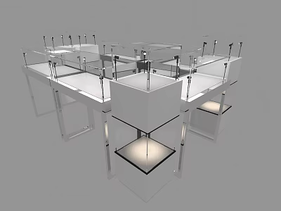 Modern Display Area Featuring Transparent Glass Shelves White Platforms And Chandelier 3d model