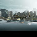 Aerial Planning of Mountainous Residential Community with Water Features Greenery and Buildings
