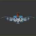 Cosmic Spaceship Model Blue And White Detailed Mechanical Design With Wings And Red Accents