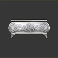 Decorative Display Cabinet Shelf With Carved Details And Blue White Pattern Top For Home