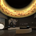 Cultural Center Exhibition Hall with Ancient Figure Camel Tree Murals and Hanging Strip Decorations