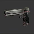 Silver Metallic Pistol With Black Grip And Sleek Modern Design On Gray Background