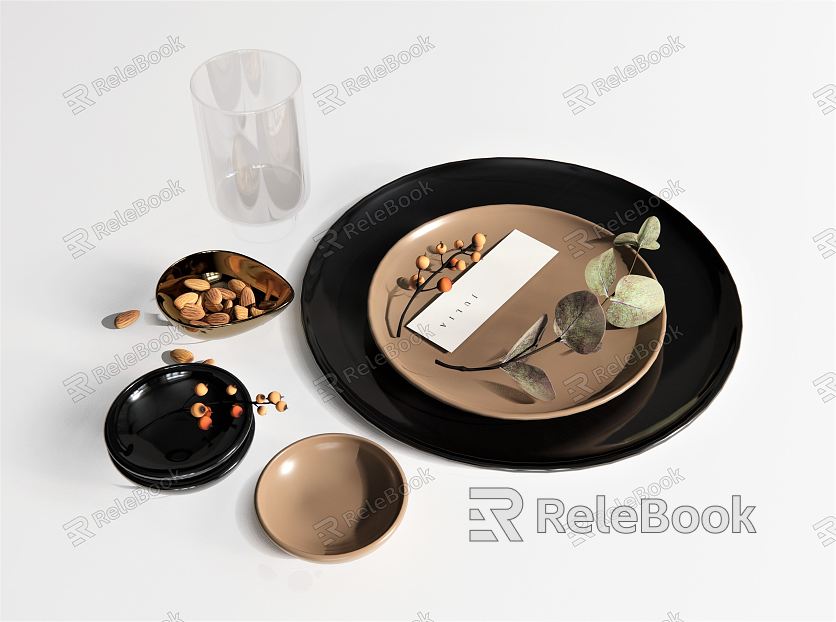 Modern Tableware Plate Wine Glass Pine Nut Almond Dish model