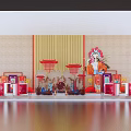 Traditional Chinese Decorative Scene With Peking Opera Mask Red Lanterns And Screen