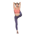 Women Practicing Varied Yoga Poses In Pink Sports Bra And Purple Leggings
