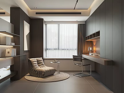 Modern Study Room Interior With Dark Cabinets Desk And Daybed 3d model