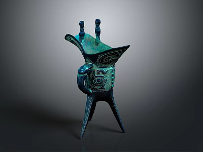 Ancient Chinese Bronze Ritual Vessel Sculpture With Three Legs And Intricate Carvings 3d model