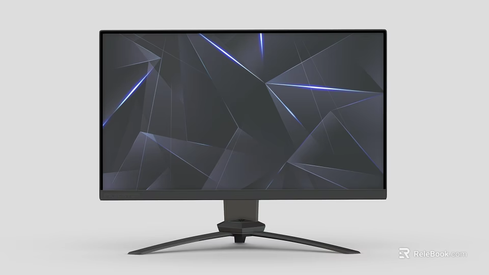 Modern Flat Screen TV with Geometric Patterns Blue Light and Sleek Black Stand 3d model 