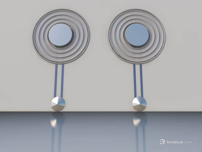 Swing Door With Modern Circular Metal Handle And Reflective Decorative Elements 3d model 