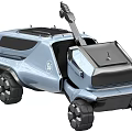 Light Blue Modern Utility Vehicle With Multiple Wheels Open Door And Roof Mechanical Arm
